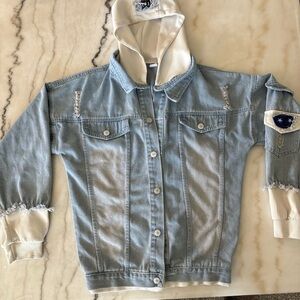 Unisex demon slayer Blue Denim Jacket with Hoodie